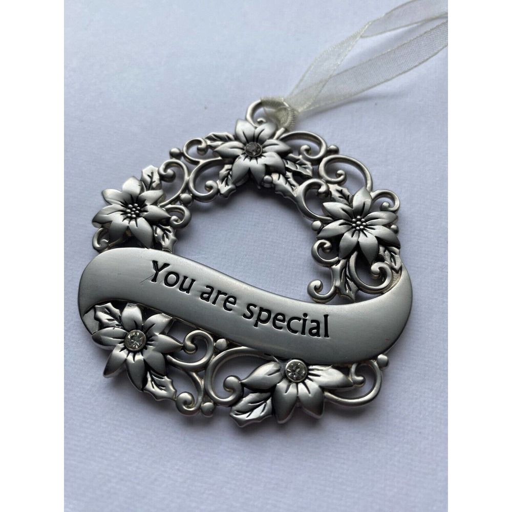 Ganz Wreath Ornament You Are Special, Silver Tone, Flowers, Crystals W/tag